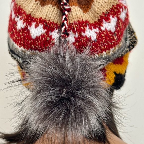 Hand Knits 2 Love Slouch Beanie Hat Hearts Valentine Faux Fur Pom Pom Designer main image 7